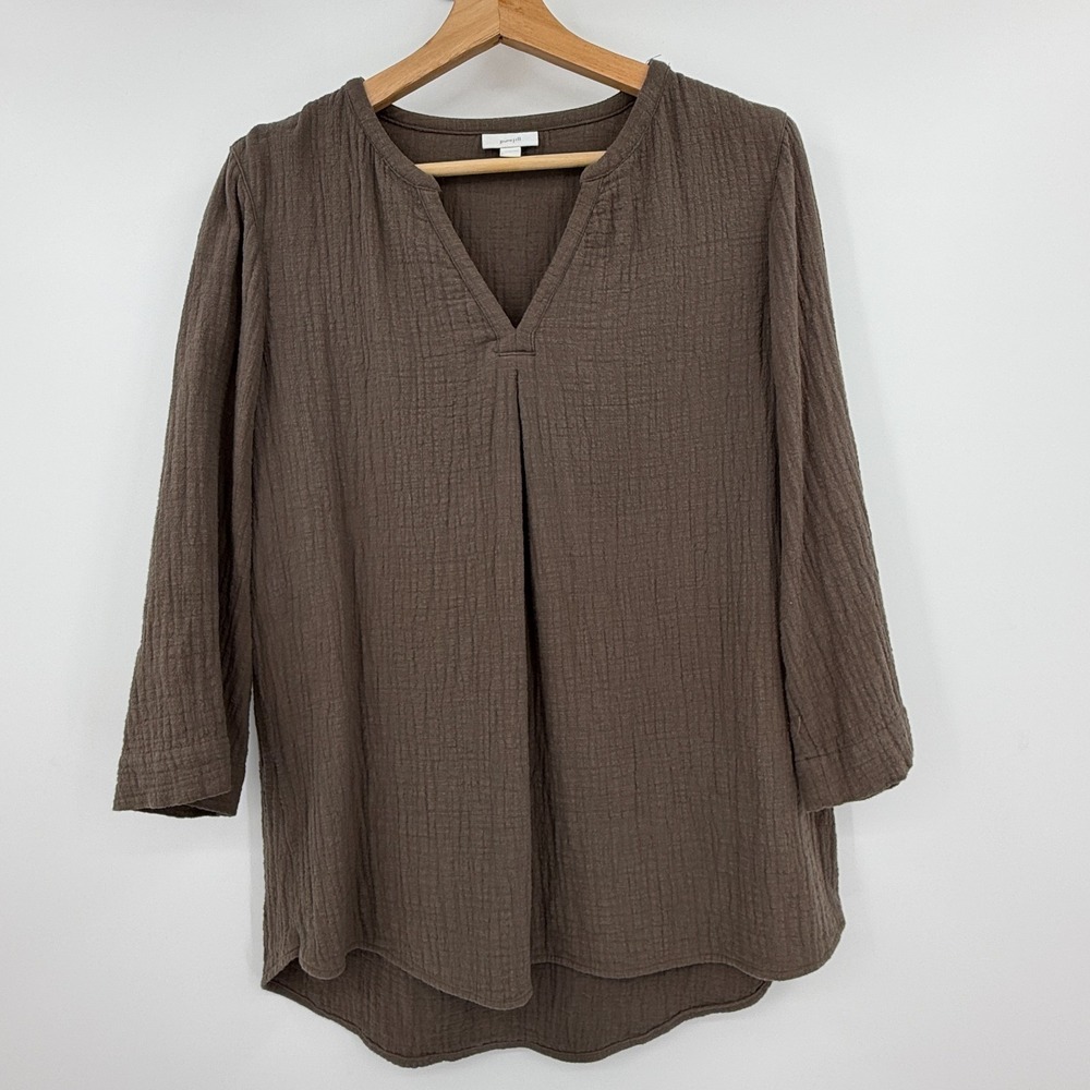 Pure Jill Brown 100% Cotton Gauze Tunic Top Womens Size S Minimalist Beachy